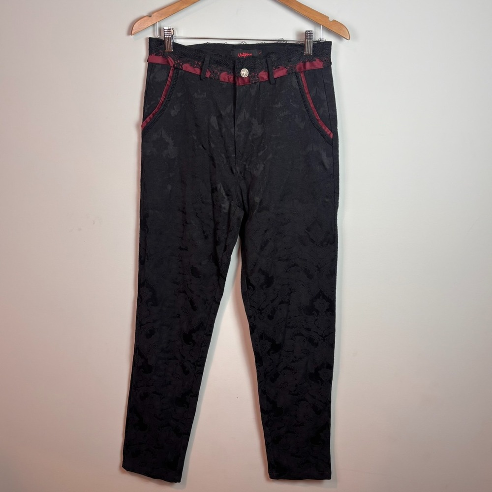 Vatpave Womens Black Floral Lace Vicotrian Gothic Steampunk Straight Pants Small